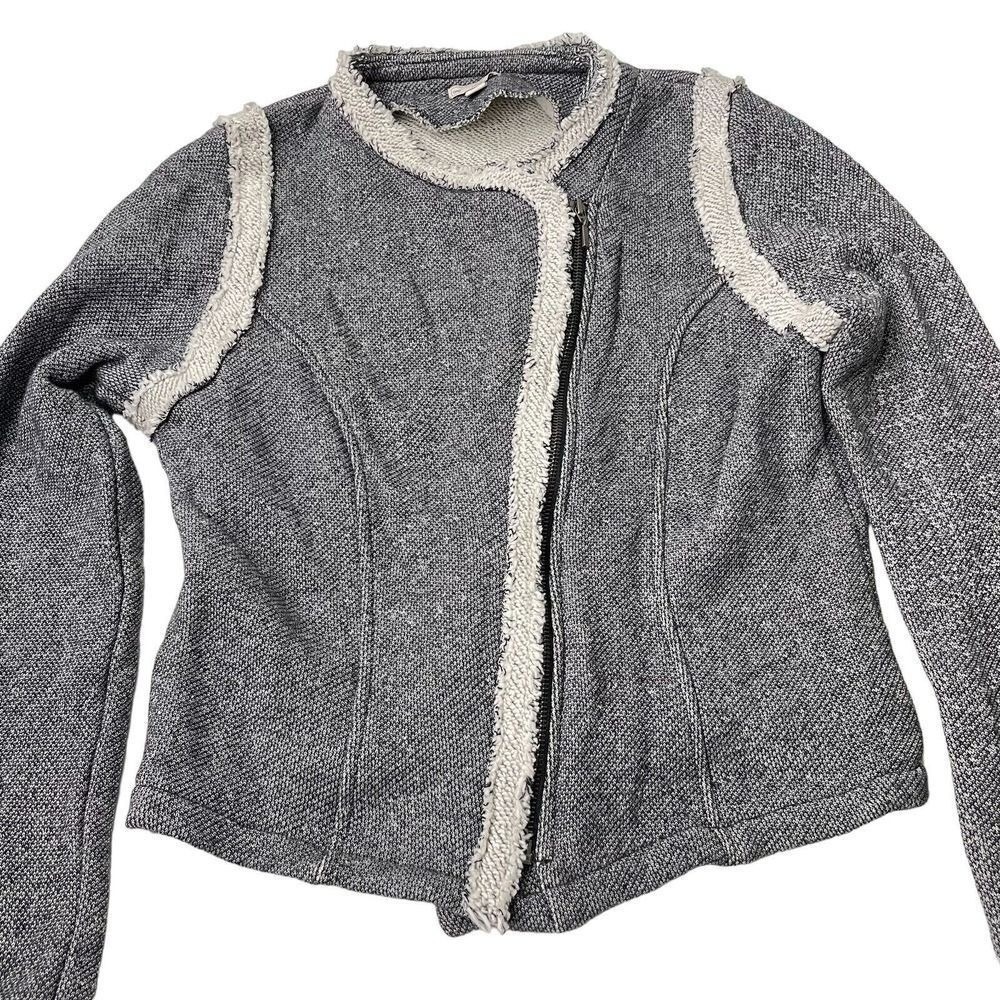 Gap Womens Gray Textured Moto Jacket Knit Full Zip Size M Long Sleeve